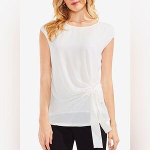 Vince Camuto Ivory Side Tie-Front Sleeveless Blouse. Front textured back buttery